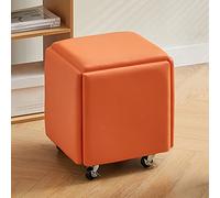 Juego de sillas de cubo 5 en 1 con taburetes apilables, taburete cuadrado de cuero con ruedas para dormitorio y sala de estar, color naranja, tamaño B, muebles elegantes y funcionales para el hogar u