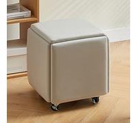 Juego de sillas de cubo 5 en 1 con taburetes apilables, taburete cuadrado de cuero con ruedas para dormitorio, sala de estar y comedor, gris claro A