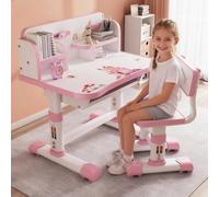 Juego de sillas de mesa para niños, escritorio para niños, altura regulable, escritorio para niños, niñas y niños, escritorio de dibujos animados para niños, escritorio infantil con silla y cajón