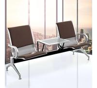 Juego de sillas de sala de espera, banco de recepción de 2 asientos con mesa, brazos y respaldos, construcción duradera de cuero y acero para aeropuertos, bancos, hospitales, escuelas, barberías