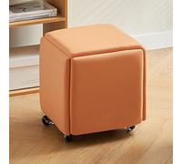 Juego de sillas otomanas 5 en 1 con taburetes apilables, banco otomano cuadrado de cuero con ruedas para dormitorio, sala de estar, comedor, naranja, tamaño A