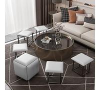 Juego de sillas otomanas de cuero 5 en 1 con ruedas para dormitorio, sala de estar, taburetes apilables, banco otomano cuadrado, taburete de pie, color beige B