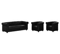 Juego de Sofá 3+1+1 - Cuero Sintético - Negro - CHESTERFIELD