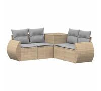 Juego de sofá al aire libre de 5 piezas poli ratina y acero, beige y gris | Set modulable de 5 piezas, baúl de cojín integrado, 4 cojines para asiento y respaldo, uso de terraza y jardín