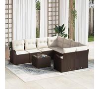 Juego de sofá de jardín genérico 9 piezas marrón y crema poli Rattan | Modular, Cojín Poliéster, Mesa Vidrio Templado, Acero Revestimiento en Polvo, Diseño Rectangular