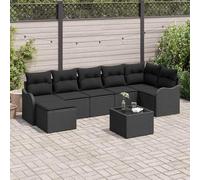 Juego de sofá de jardín modular de 8 piezas con cojines, ratán sintético negro, con compartimentos de almacenamiento incorporados y elegantes reposabrazos