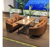 Juego de sofá industrial Xipi y mesa de madera maciza - Muebles de salón comerciales for cafetería, bar, restaurante - Asientos modulares con patas de acero al carbono, esponja de alta resistencia(C)