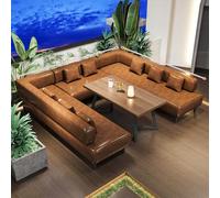 Juego de sofá industrial Xipi y mesa de madera maciza - Muebles de salón comerciales for cafetería, bar, restaurante - Asientos modulares con patas de acero al carbono, esponja de alta resistencia(F)