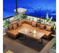 Juego de sofá industrial Xipi y mesa de madera maciza - Muebles de salón comerciales for cafetería, bar, restaurante - Asientos modulares con patas de acero al carbono, esponja de alta resistencia(D)