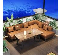 Juego de sofá industrial Xipi y mesa de madera maciza - Muebles de salón comerciales for cafetería, bar, restaurante - Asientos modulares con patas de acero al carbono, esponja de alta resistencia(E)