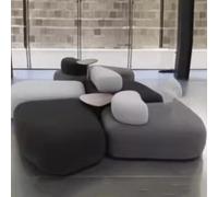 Juego de sofá modular de tela curvada, banco redondo tapizado para sala de estar, vestíbulo de hotel y sala de espera de oficina