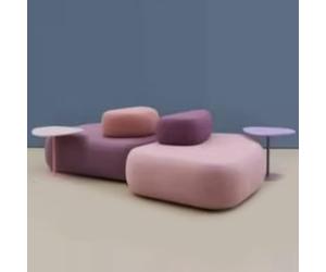 Juego de sofá modular de tela curvada, banco redondo tapizado para sala de estar, vestíbulo de hotel y sala de espera de oficina