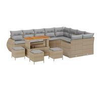 Juego de sofá para jardín, 13 piezas, color beige y gris claro | Poli Ratán Tele, Diseño Modulable, Reposabrazos Curvos, Mantenimiento Paño Mojado