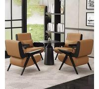 Juego de sofá y silla de cuero, asientos de salón de recepción vintage, muebles de vestíbulo de hotel con sillón y mesa auxiliar, asiento de conversación retro para visitantes