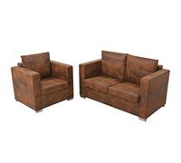 Juego de sofás 2 Piezas Cuero Artificial de Ante marrón, Elegante Conjunto Sala Moderno, Estructura Madera, cómodo para Living Room, fácil Montaje, sillón y sofá Dos plazas