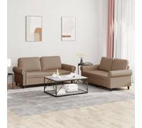 Juego de sofás 2 piezas cuero sintético capuchino con cojines, sofá seccional para sala de estar, mueble moderno resistente a manchas, estructura estable de madera y metal, cómodo asiento acolchado