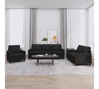 Juego de sofás 3 Piezas Negro Cuero sintético Resistente Manchas, diseño Moderno Elegante para Sala de Estar, cómodo Asiento con Cojines, Estructura Robusta Madera Metal