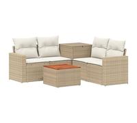 Juego de Sofás 6 Piezas Beige y Blanco Crema de Poli Ratán y Acero | Diseño modular adaptable, práctico baúl de almacenamiento, marco de acero resistente, ratán polivinílico resistente a la