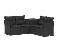 Juego de sofás al aire libre de 5 piezas de polietileno Ratan y acero negro | Diseño modular, baúl de almacenamiento, resistente a los rayos UV, cojines cómodos, estilo minimalista