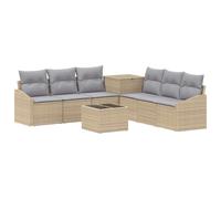 Juego de sofás al aire libre de 8 piezas de poli ratina y acero, beige | Sofá modular, mesa baja, baúl de cojines, cojines de asiento, resistente a la intemperie, fácil mantenimiento, ideal