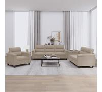 Juego de sofás de 3 piezas con cojines pardo de tela de microfibra duradera, estructura robusta de madera contrachapada y metal, relleno de espuma para máxima comodidad, fácil