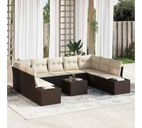 Juego de sofás de jardín modulares de 10 piezas con cojines, ratán sintético marrón, marco de acero con recubrimiento en polvo, asientos ergonómicos, fácil mantenimiento, perfecto para terraza y