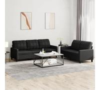 Juego de sofás Moderno 2 y 3 plazas Negro Cuero sintético Resistente con Cojines para Sala de Estar Comedor Lounge Relax cómodo Elegante