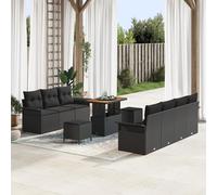 Juego de sofás modulares para exteriores en elegante color negro con ratán tejido a mano, muebles de terraza resistentes a la intemperie para balcón y jardín, cómodo conjunto de asientos con cojines