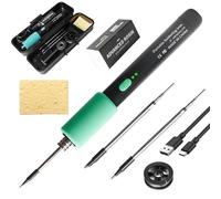 Juego de soldador con batería: juego de soldador de 15 W (260 ℃-450 ℃), USB inalámbrico con 3 puntas de soldadura, alambre de estaño, esponja, kit de soldadura profesional seguro para trabajos