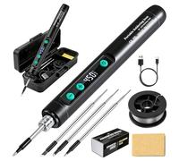 Juego de soldador de 15 W, batería USB con 3 temperaturas, ajustable de 260 °C a 450 °C, 3 puntas de soldar, alambre de soldadura y soporte de soldador, profesional, seguro, compacto, fácil de