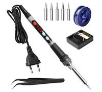 Juego de soldador, estación de soldadura de 90 W con temperatura ajustable 180 - 520 °C, juego de soldador, ajustable e interruptor de encendido/apagado, 5 puntas de soldadura, soporte para soldador