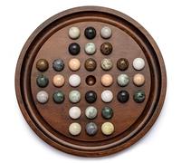 Juego de Solitario Deluxe: Tablero de Madera Maciza de 12.6 Pulgadas, 32 Bolas de mármol Natural, Estrategia para un Solo Jugador y Juegos Inteligentes