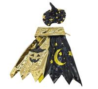 Juego de sombrero de mago para mascotas, disfraz de mago para Halloween, gato, perro, mago, cosplay, juego de capa de hechicero para gato, cachorro, perro pequeño, negro y dorado