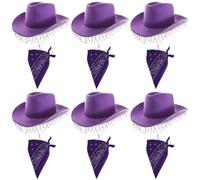 Juego de sombrero de vaquera morado y bandana de cachemira para adultos, paquete de 24