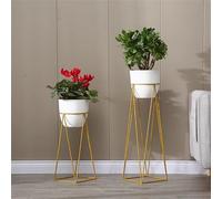 Juego de soporte de planta alta de 2 paquetes, altura de 50 cm y 70 cm, ollas de resina decorativas al aire libre en marco de metal resistente para salón Patio Balcón Estilo minimalista moderno Soluci