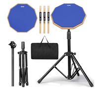 Juego de soporte para batería de 12 pulgadas con almohadilla silenciosa de doble cara, baquetas, bolsa de transporte, soporte ajustable (azul)