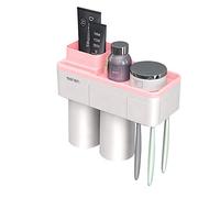 Juego de soporte para cepillos de dientes - 4 tazas de almacenamiento magnético creativo para cepillos, dispensador de pasta de dientes para apretar, caja de dientes para parejas, organizador de baño