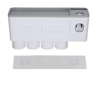Juego de soporte para cepillos de dientes de pared con dispensador automático de pasta de dientes, color gris, 1 juego para uso doméstico en el baño