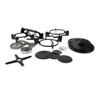 Juego de soporte universal para estufa de gas (4 soportes de sartén + 4 placas de parrilla + 1 soporte de olla + tornillos de montaje) y juego de quemador superior y tapa (4 coronas de quemador de