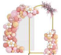 Juego de soporte y cubierta para telón de fondo de arco, arco de boda de metal dorado de 6.6 x 3.3 pies para ceremonia, soporte de arco de globos resistente con cubierta de elastano blanco para fiesta