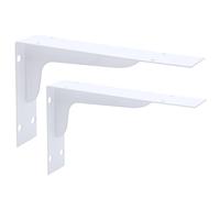 Juego de soportes de estante resistentes, color blanco, 8 pulgadas, 2 | Soportes de hierro en forma de L con fijaciones, soportes de estante de metal montados en la pared, para cocinas, lavaderos