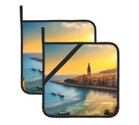 Juego de soportes para ollas Sunset in Barcelona. Paquete de 2, resistentes al calor hasta 182.2 °C, guantes de horno y agarraderas, garantizan la seguridad de la cocina, diseño elegante.
