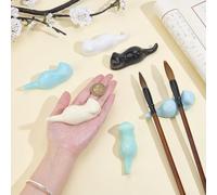 Juego de soportes para pinceles para caligrafía con acabado de esmalte agrietado y construcción de arcilla, incluye 6 soportes con base estable para organización creativa del espacio de trabajo