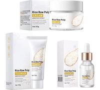 Juego de suero facial de pulpa cruda de arroz, crema blanqueadora de arroz blanco con extracto de arroz, esencia facial antienvejecimiento, hidrata los poros encogidos antiarrugas