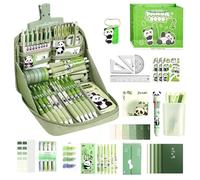 Juego De Suministros Escolares Panda - Lindo Kit De Papelería Para Estudiantes | Regla, Cuaderno, Llavero, Bolígrafos, Estuche De Lápiz, Pegatinas De Tabulas | Perfecto Para Chicas Adolescente