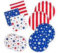 Juego de suministros para fiesta del 4 de julio, temática patriótica estadounidense para decoraciones del día de la independencia y las elecciones, incluye platos de cena y postre, servilletas, para