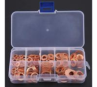 Juego de Surtido de Arandelas de Cobre de 200 Piezas, Anillo Plano de Junta de Arandela de Cobre, Arandelas de Sellado Métricas de Cobre M5 M6 M8 M10 M12 M14