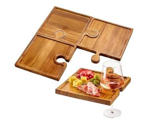 Juego de tablas de charcutería, bandeja de rompecabezas de 4 piezas con asa, tabla de servir alimentos, bandeja entrelazada, para anfitriona familiar, cocina, fiesta, boda, apartamento de vacaciones