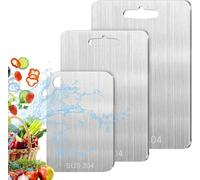 Juego de tablas de cortar de acero inoxidable de 3 piezas, tablas de preparación de alimentos de doble cara para carne, frutas, verduras, cocina y uso al aire libre (39 x 28 cm + 34 x 23 cm + 25 x 15
