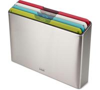 Joseph Joseph Folio Icon Tablas de Picar Antideslizantes, Codificadas por Colores, 4 Piezas, con Estuche de Almacenamiento en Acero Inoxidable, Grande